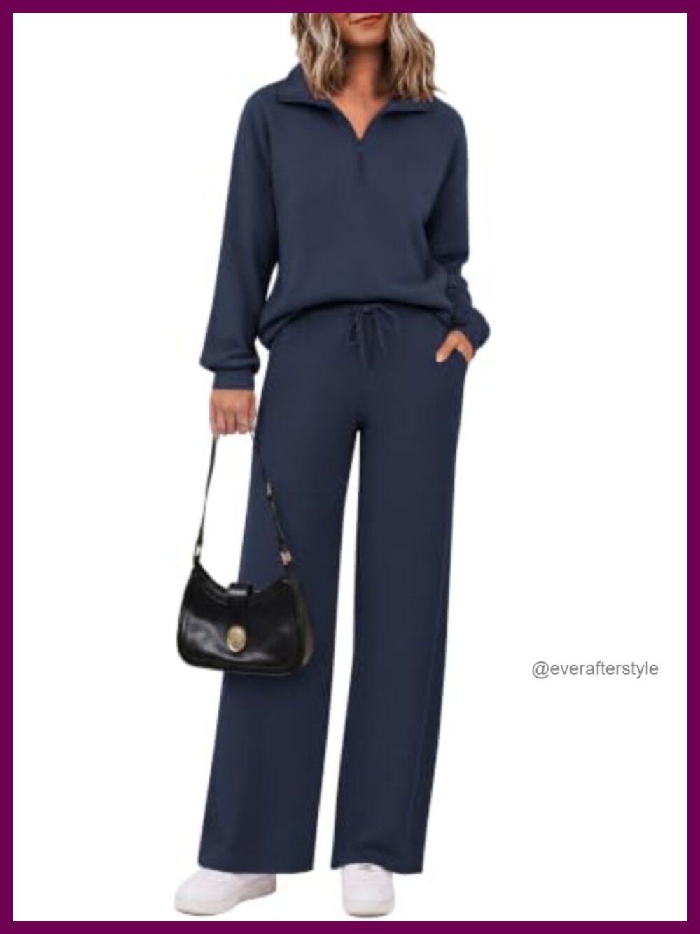 Women's 2 Piece Lounge Set Half Zip Wide Leg Pants Athleisure Outfit
